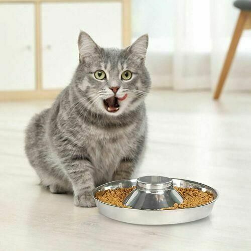 Stainless Steel Pet Bowl Slow Feeder Dish Puppy Dog Cat Food Feeding Weaning Bowl - S