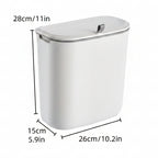 Two white trash bins with dimensions indicated on a white background