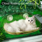 Cat Hammock Bed Glass Hanging Basket Clear Pet Nest Elevated Sleeping Bed - White