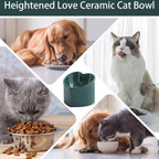 Love Shape Slanted Cat Bowl Ceramic Pet Bowl for Cats Food Water Feeding Dish - Green
