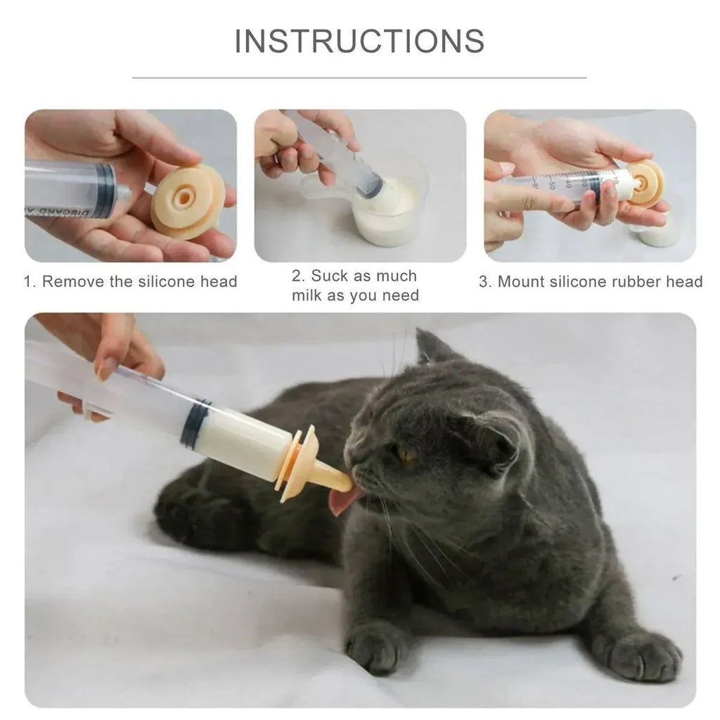 Kitten Puppy Pet Feeding Syringe Feeder Cat Dog Nursing Bottle with Pacifier - L-4PCS