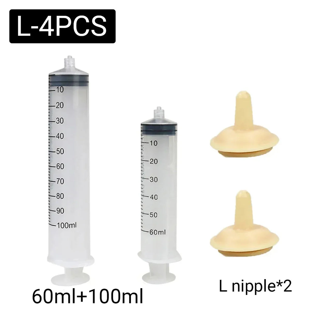 Kitten Puppy Pet Feeding Syringe Feeder Cat Dog Nursing Bottle with Pacifier - L-4PCS