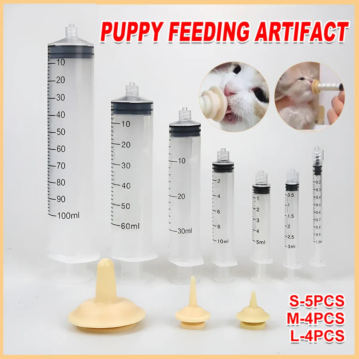 Kitten Puppy Pet Feeding Syringe Feeder Cat Dog Nursing Bottle with Pacifier - S-5PCS