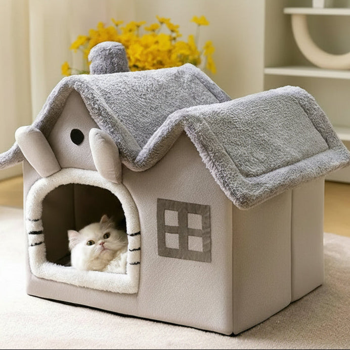 Removable Washable Pet House Four Seasons Cat Enclosed House - Grey-S
