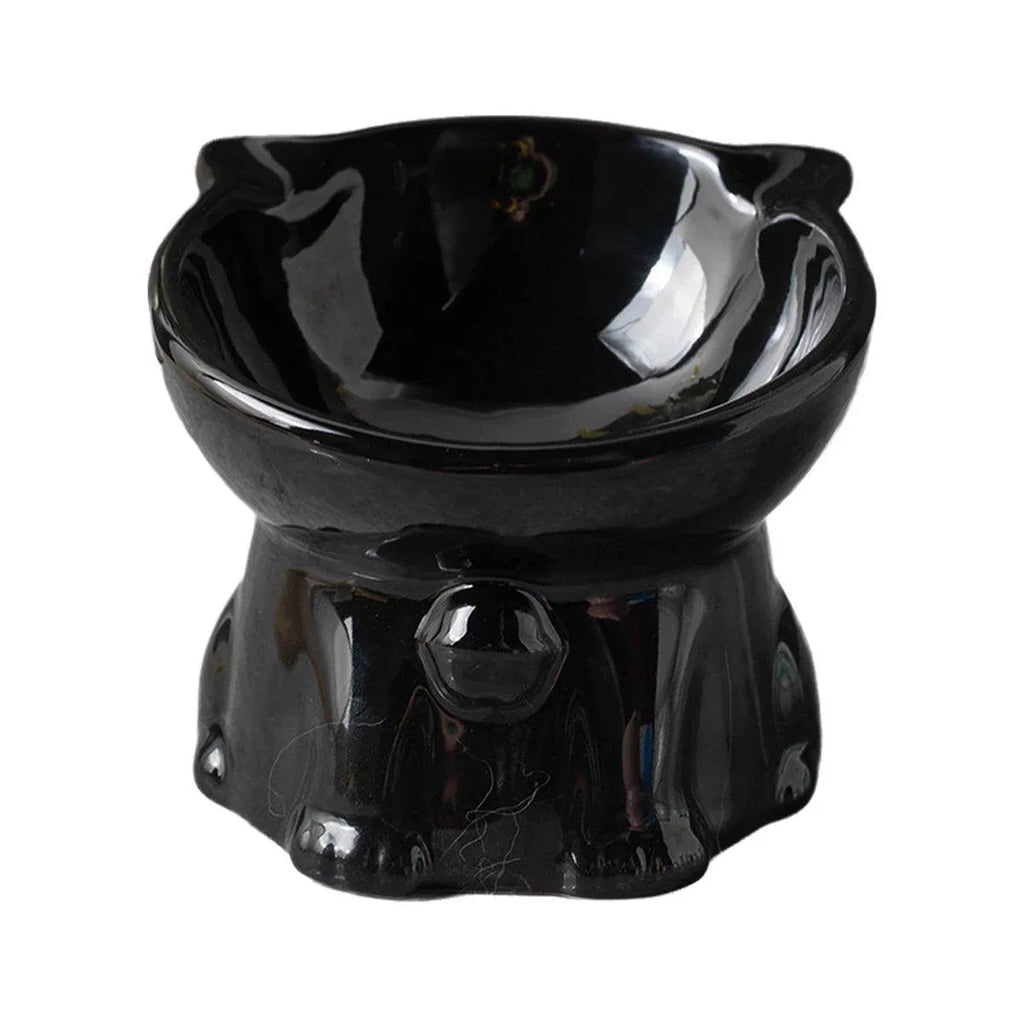Ceramic Cat Bowl Cute Tall Raised Cat Food Bowl for Pets Eating Comfortably - Black