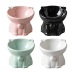 Ceramic Cat Bowl Cute Tall Raised Cat Food Bowl for Pets Eating Comfortably - Black
