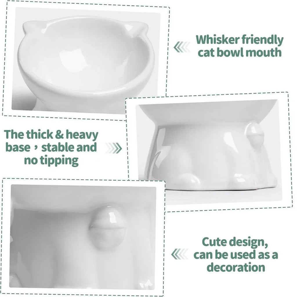 Ceramic Cat Bowl Cute Tall Raised Cat Food Bowl for Pets Eating Comfortably - Black