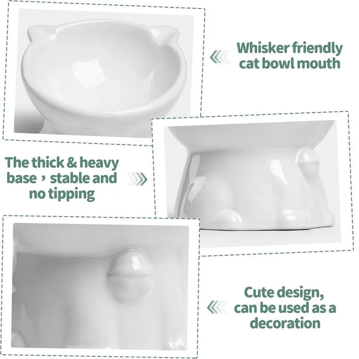 Ceramic Cat Bowl Cute Tall Raised Cat Food Bowl for Pets Eating Comfortably - Black