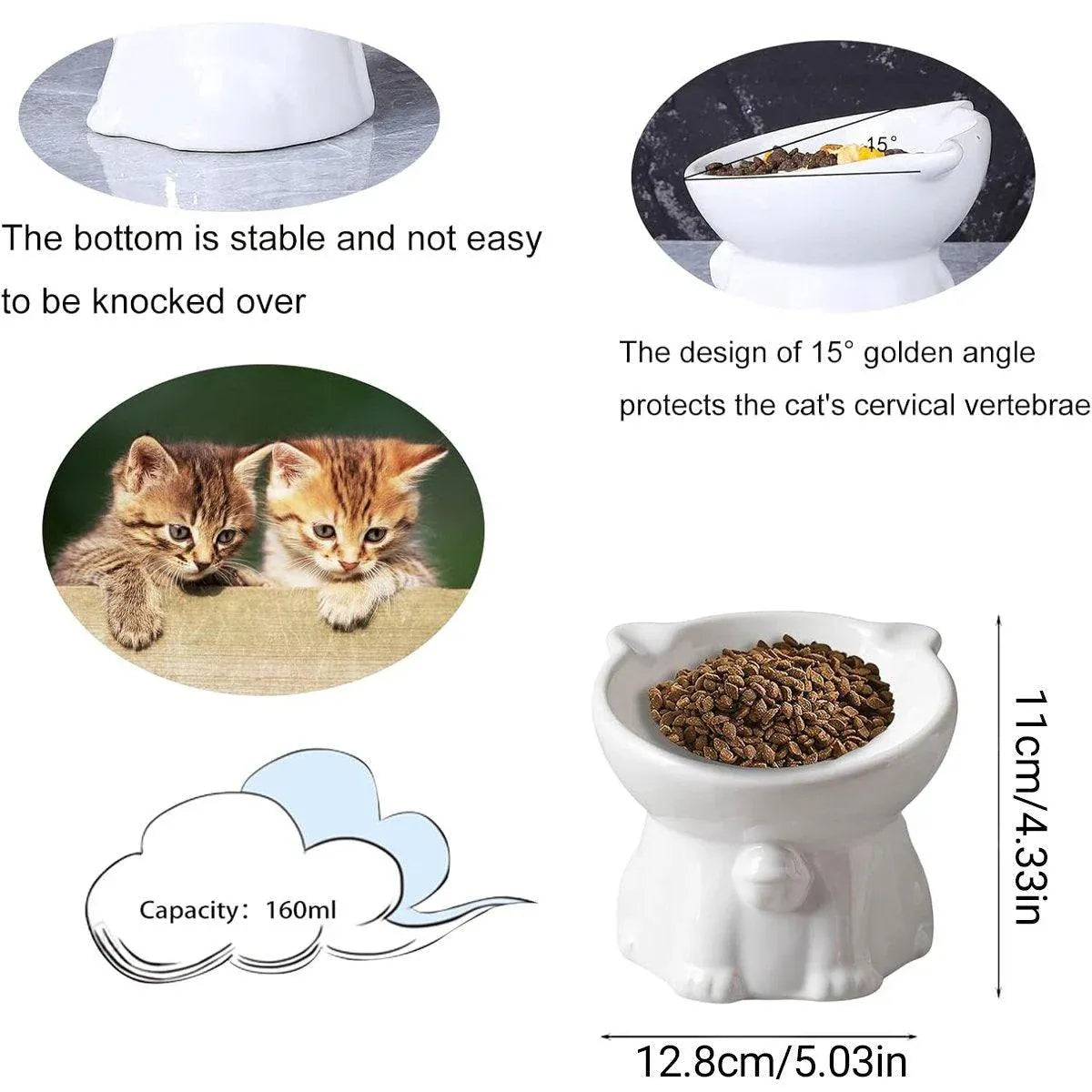Ceramic Cat Bowl Cute Tall Raised Cat Food Bowl for Pets Eating Comfortably - Pink