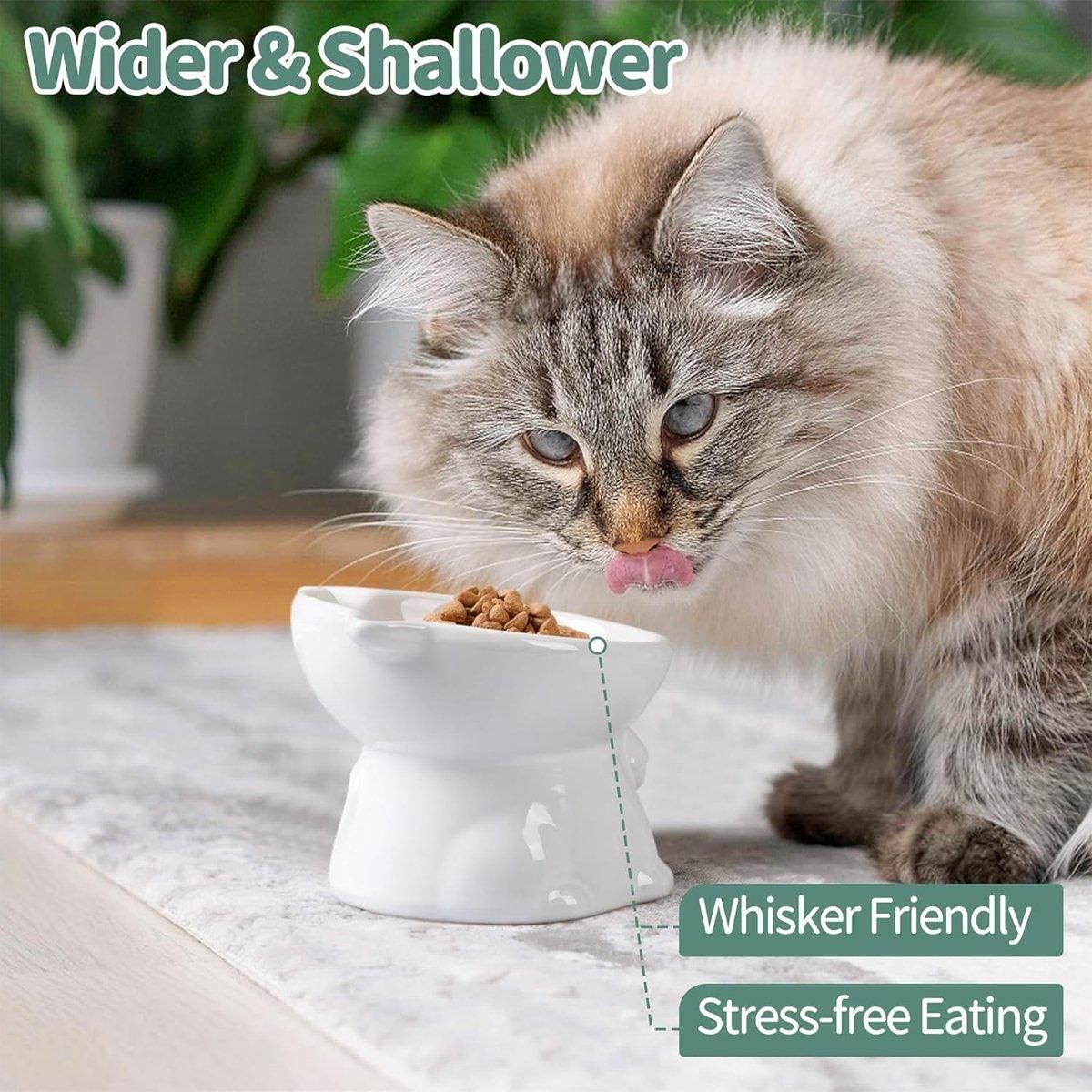 Ceramic Cat Bowl Cute Tall Raised Cat Food Bowl for Pets Eating Comfortably - Pink