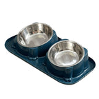 Cat Dog Food Bowl Double Slanted Mouth Feeding Water Dish Raised Pet Bowl Stand - Dark Blue