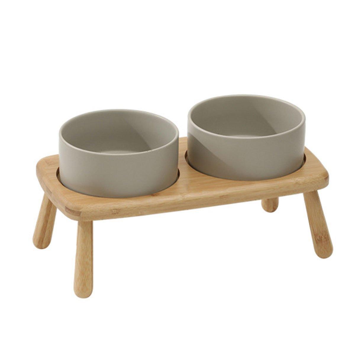 Ceramic Elevated Dog Bowl Anti-Slip Double Bowl for Small Medium Large Dogs - Grey