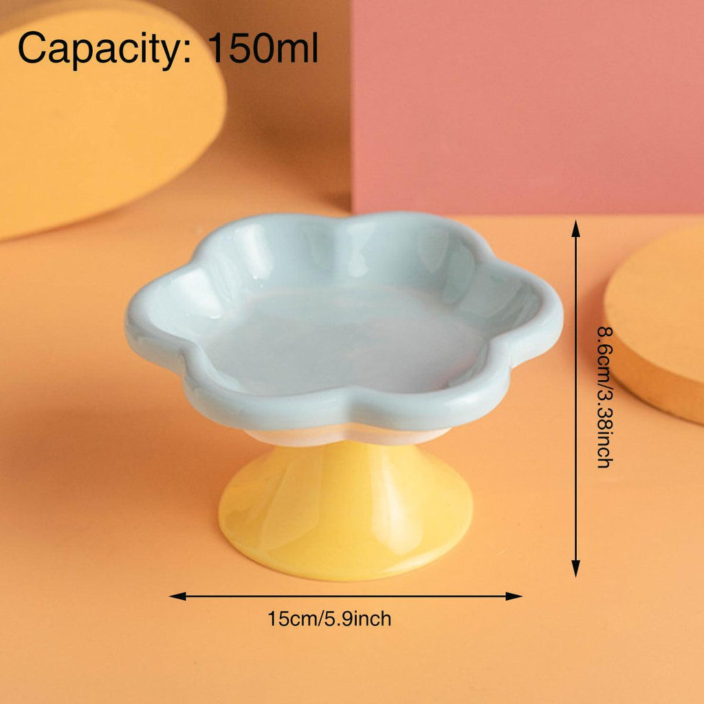 Flower Ceramic Cat Bowl Pet Food Bowl Snack Tray for Cats and Small Pets Feeding - Yellow