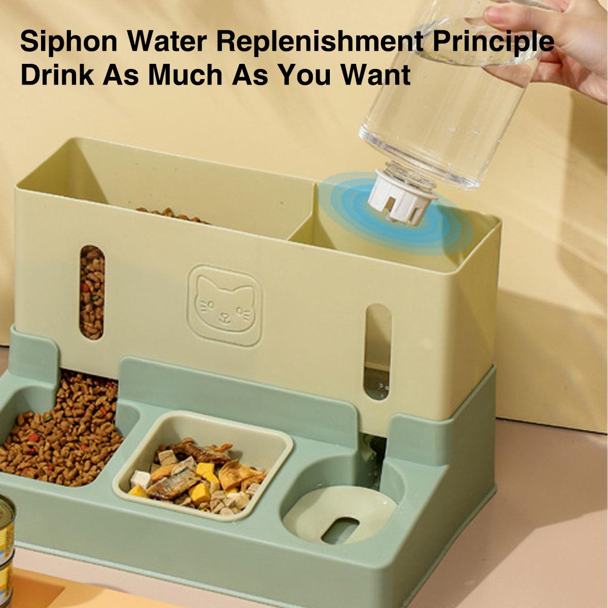 All in One Pet Feeding Bowl Cat Dog Water and Food Feeder Automatic Dispenser - Green