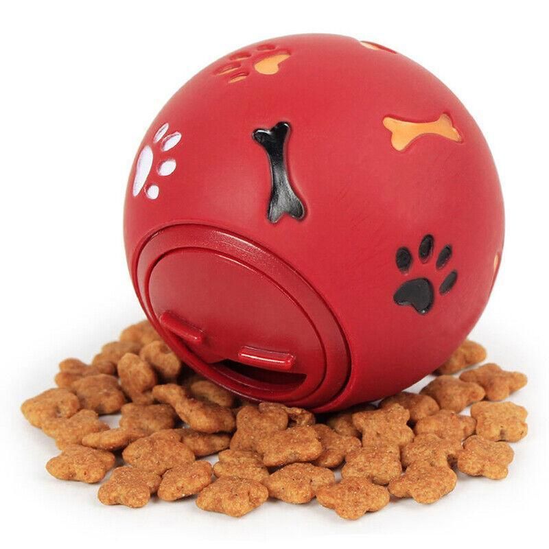 11cm Dog Pet Fun Tough-Treat Ball Tumbler Mental Food Dispenser Feeder Puzzle Toy - Red