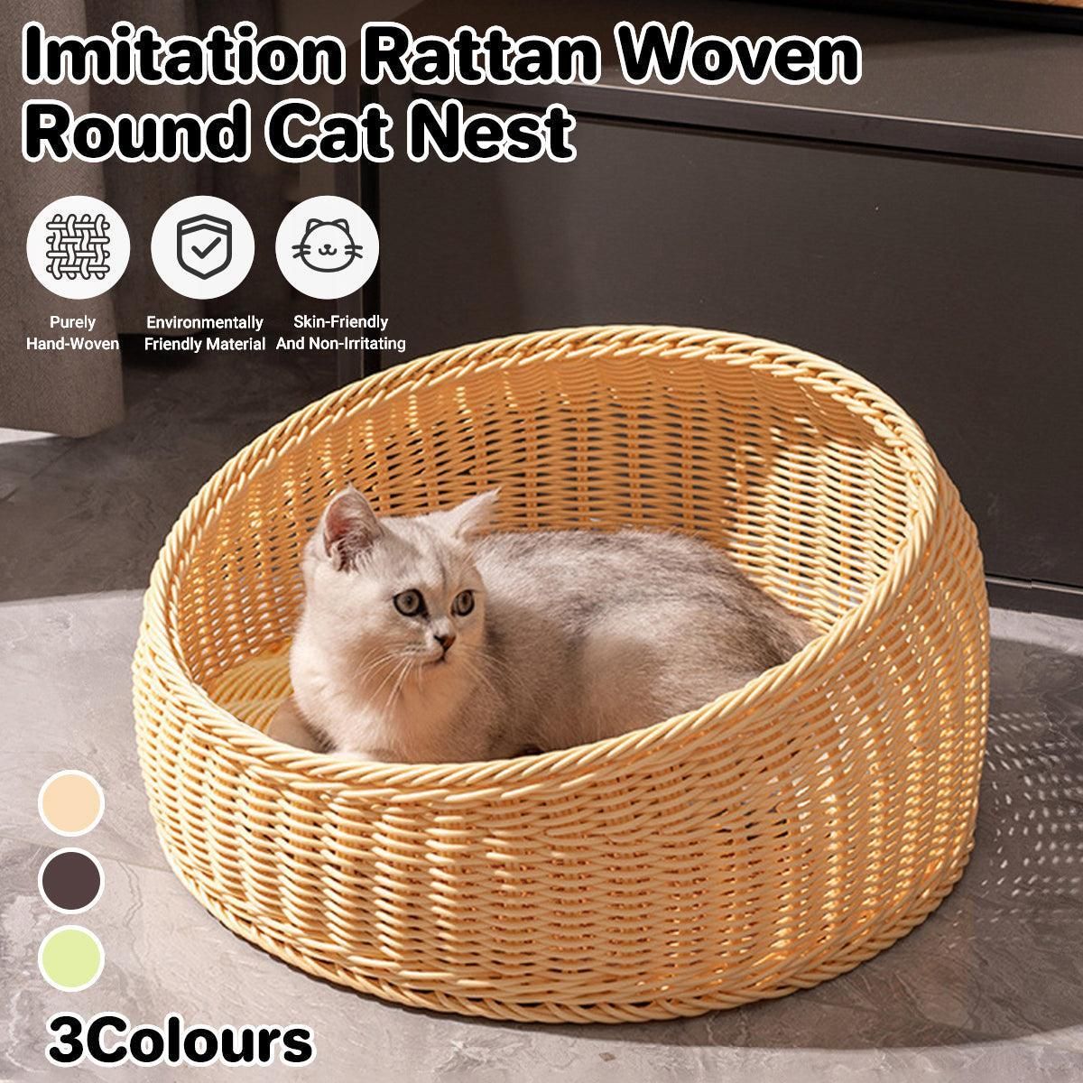 Rattan Cat Nest Four Seasons Open Cat House Summer Bed for Cats Pet Supplies - Coffee