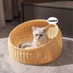 Rattan Cat Nest Four Seasons Open Cat House Summer Bed for Cats Pet Supplies - Coffee