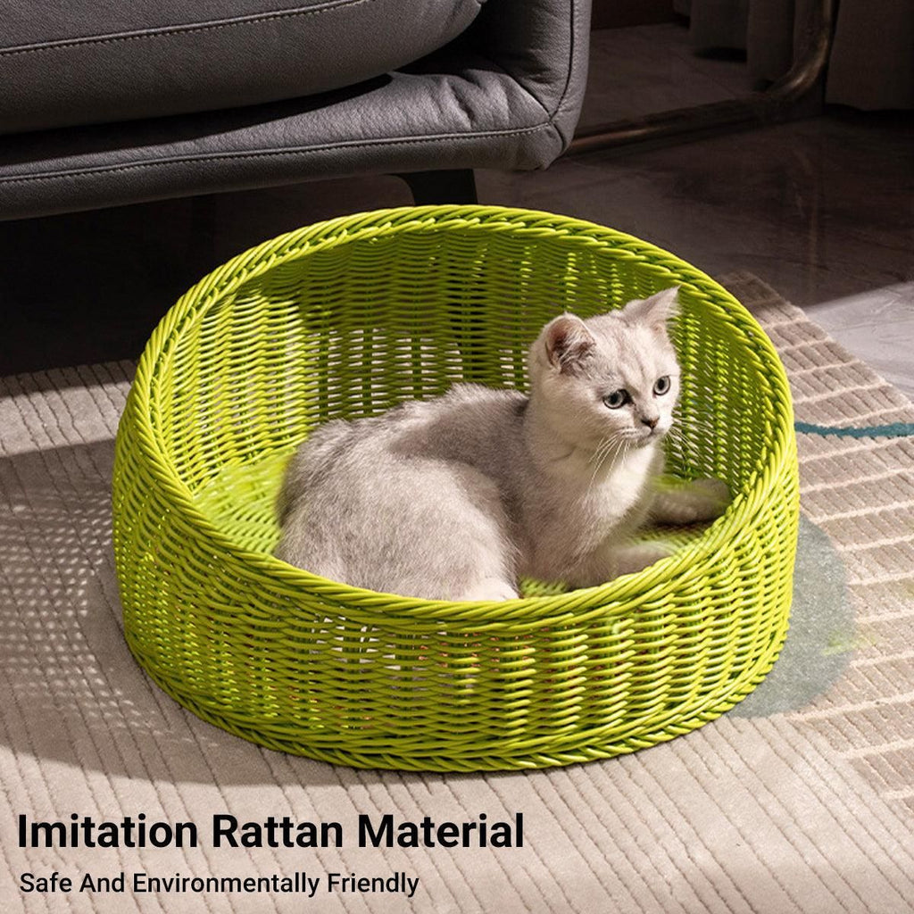 Rattan Cat Nest Four Seasons Open Cat House Summer Bed for Cats Pet Supplies - Coffee