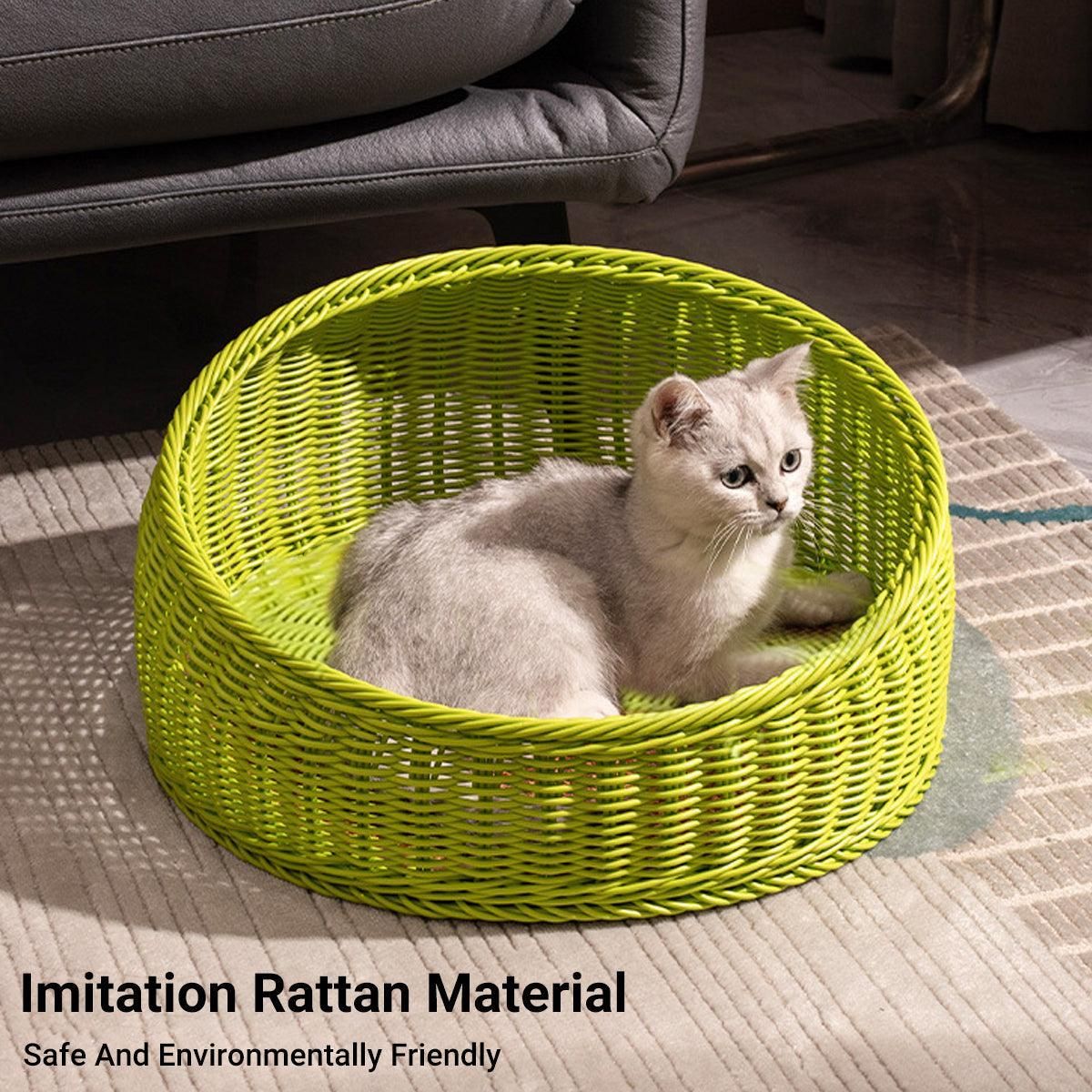 Rattan Cat Nest Four Seasons Open Cat House Summer Bed for Cats Pet Supplies - Coffee