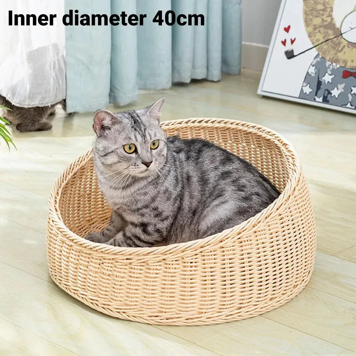 Rattan Cat Nest Four Seasons Open Cat House Summer Bed for Cats Pet Supplies - Coffee