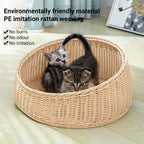 Rattan Cat Nest Four Seasons Open Cat House Summer Bed for Cats Pet Supplies - Coffee
