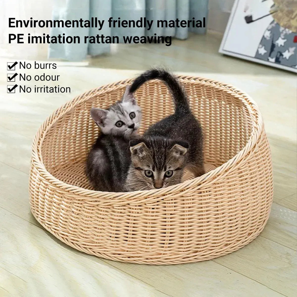 Rattan Cat Nest Four Seasons Open Cat House Summer Bed for Cats Pet Supplies - Coffee