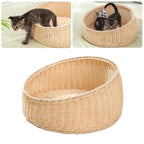 Rattan Cat Nest Four Seasons Open Cat House Summer Bed for Cats Pet Supplies - Coffee