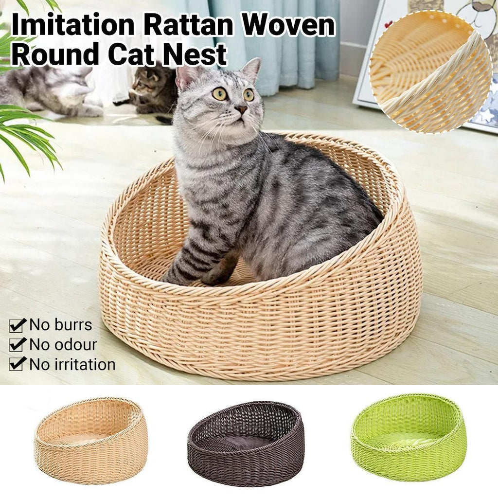 Rattan Cat Nest Four Seasons Open Cat House Summer Bed for Cats Pet Supplies - Coffee