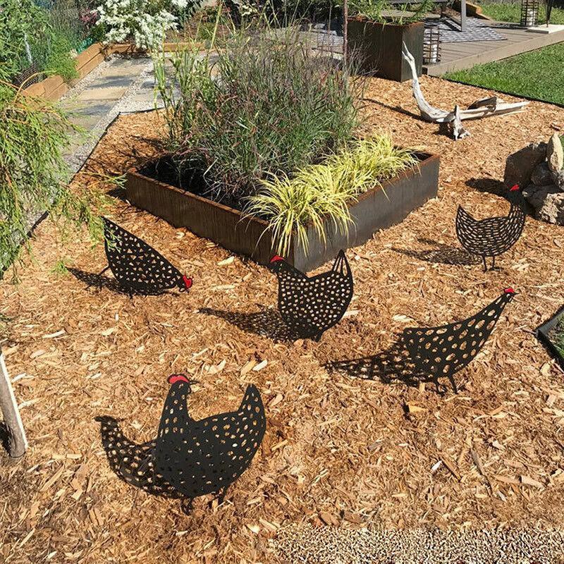 Garden Ornaments Chicken Yard Art Garden Backyard Lawn Decor Gift Easter Deco - C