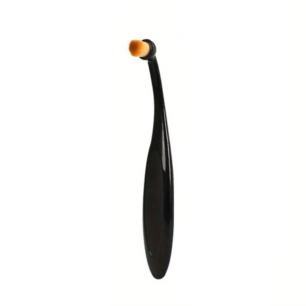 Black pet stain remover brush with soft orange bristles, curved handle