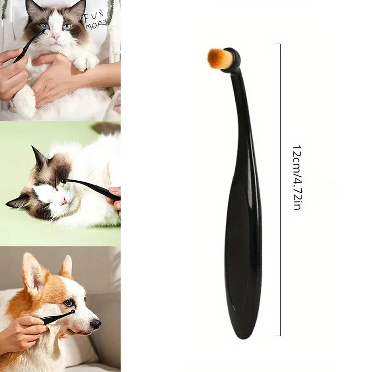 Black pet stain remover brush with orange bristle tip, long curved handle
