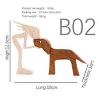 Handmade Wooden Statue Sitting Family and Dog Craft Home Decor - B01