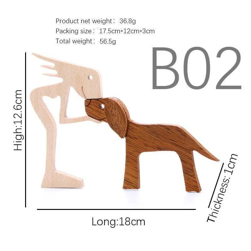 Handmade Wooden Statue Sitting Family and Dog Craft Home Decor - B01