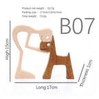 Handmade Wooden Statue Sitting Family and Dog Craft Home Decor - B01