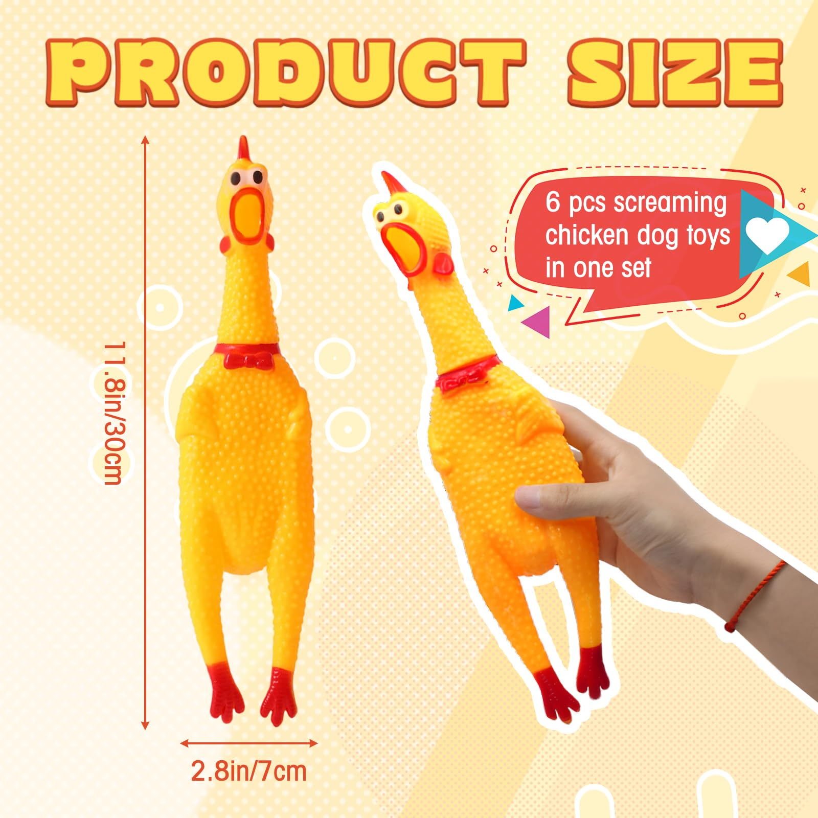 3x SHRILLING CHICKEN Dog Chew Screaming Toy Squeeze Sound Funny Rubber Pet