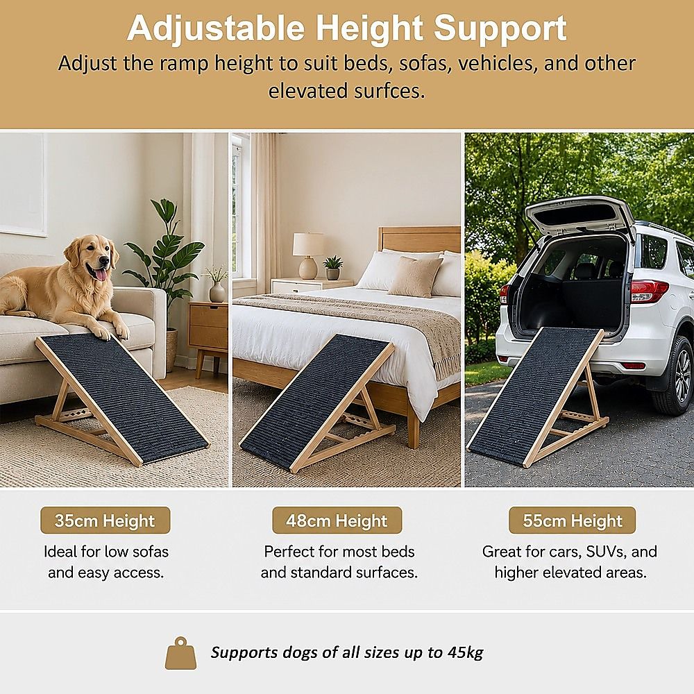 Foldable Dog Pet Ramp Adjustable Height Dogs Stairs for Bed Sofa Car 100cm