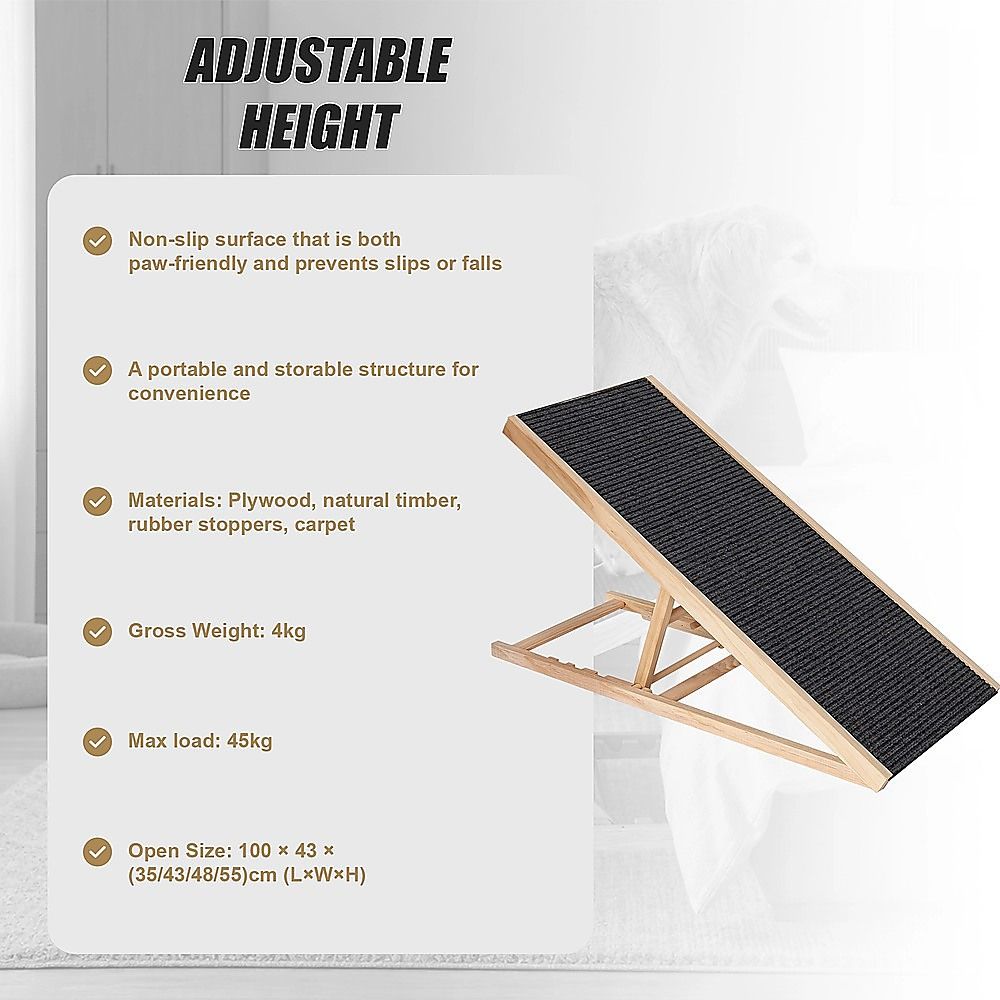 Foldable Dog Pet Ramp Adjustable Height Dogs Stairs for Bed Sofa Car 100cm
