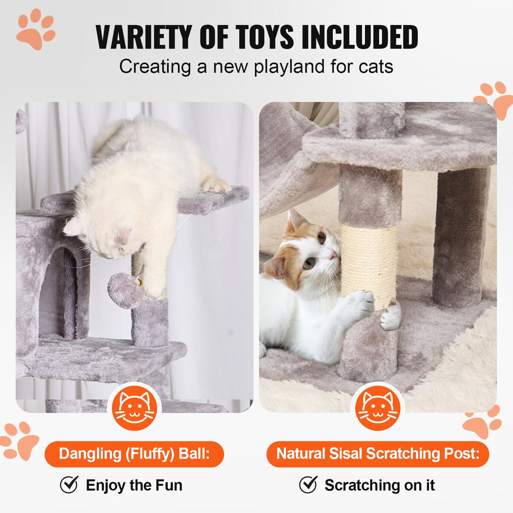 Cat Tree 160 cm Cat Tower with 2 Cat Condos Scratching Post Light Grey