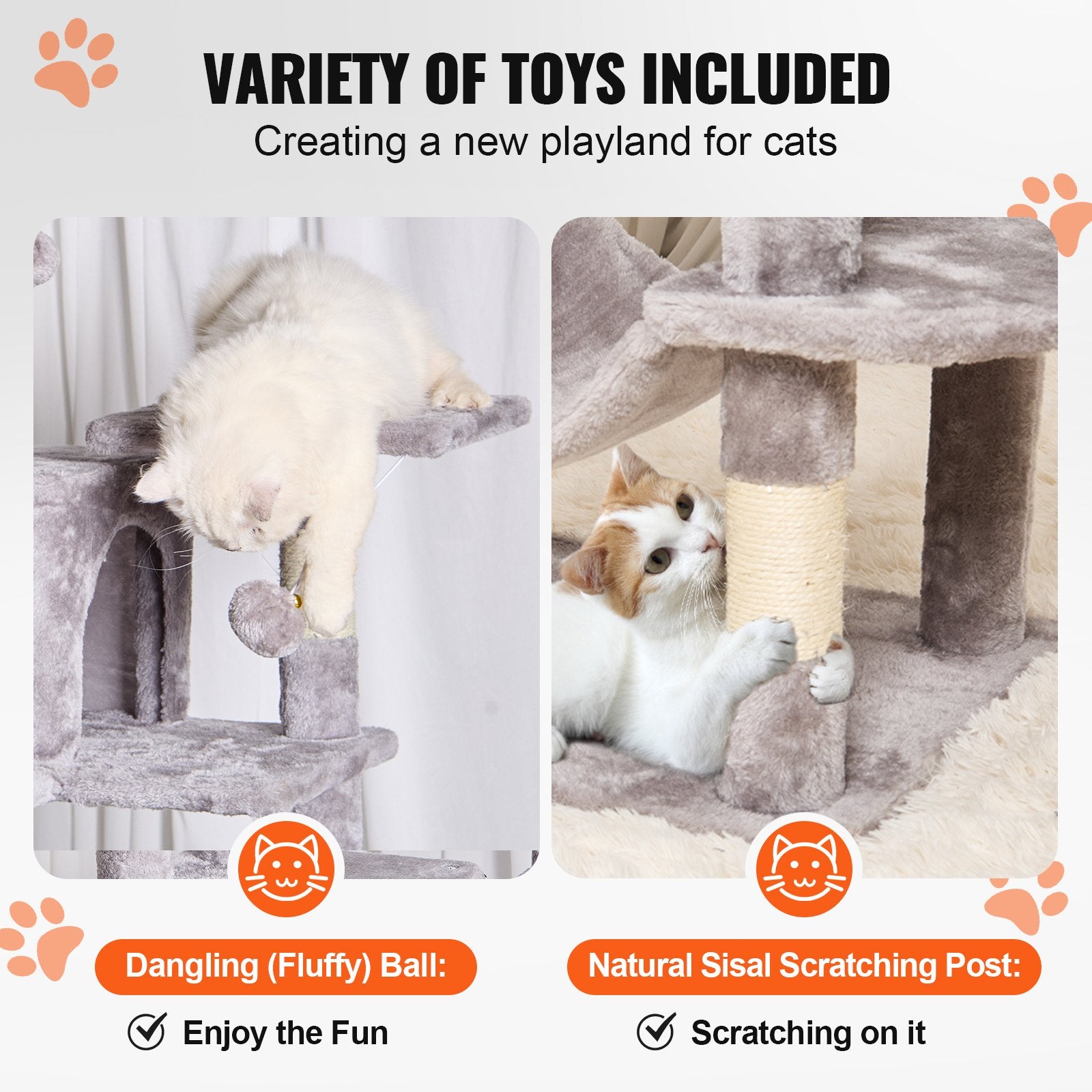 Cat Tree 160 cm Cat Tower with 2 Cat Condos Scratching Post Light Grey
