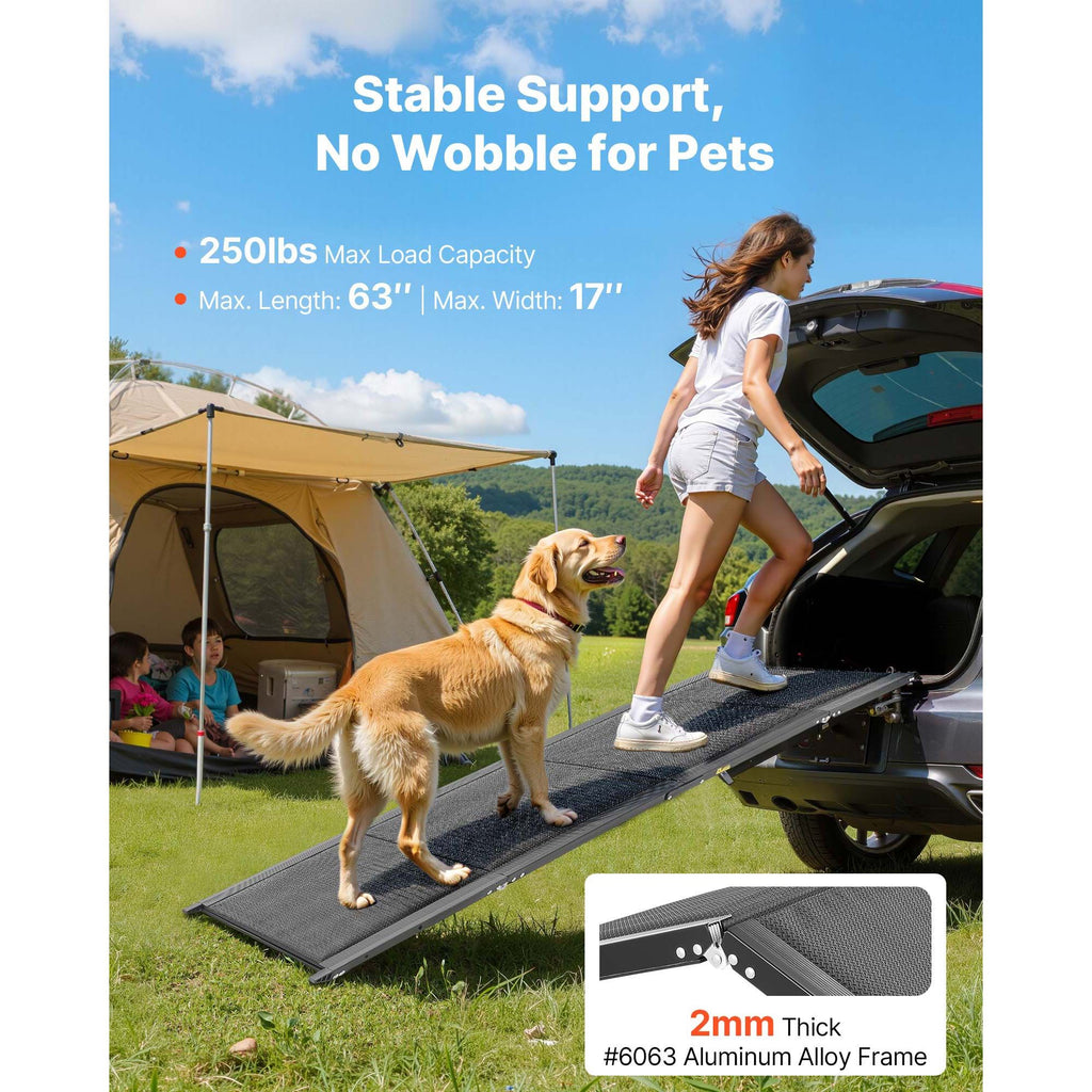 Dog Ramp for Cars, 1600 × 432 mm, Folding Pet Ramps for Medium & Large Dogs up to 113 kg, Pet Stair Ramp with Non-Slip Oxford Fabric Surface, Portable Outdoor Dog Car Ramps for SUV & Truck