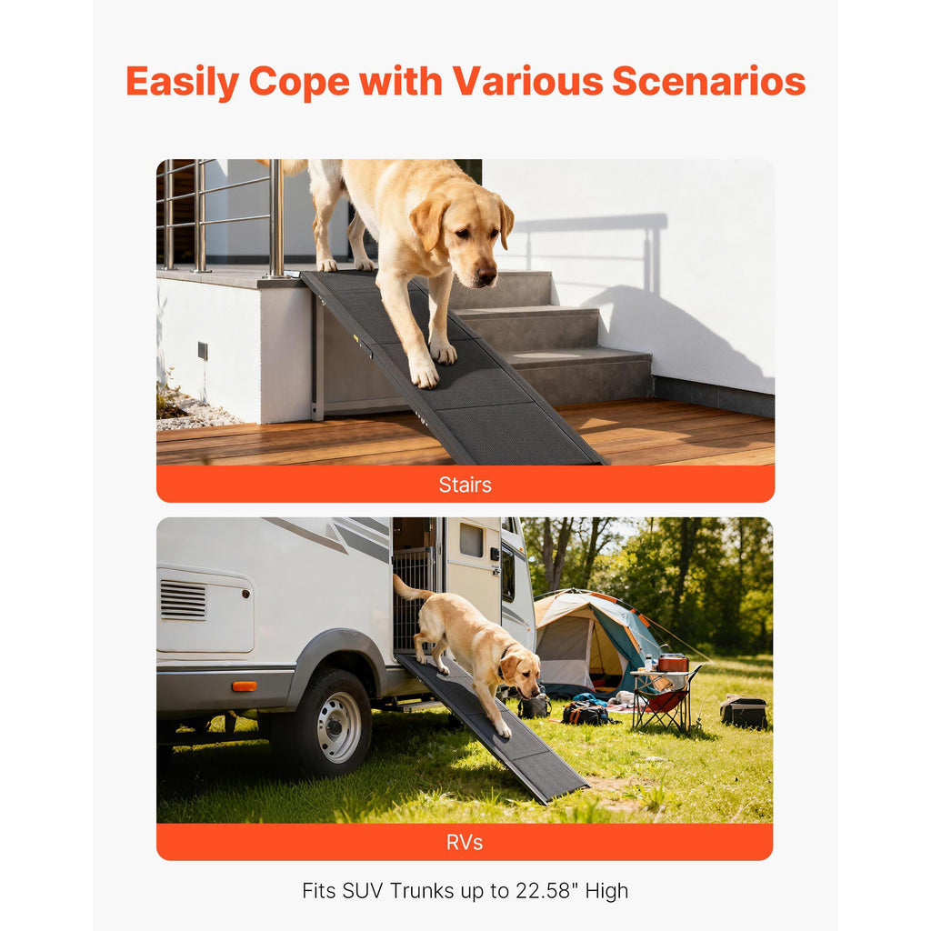 Dog Ramp for Cars, 1600 × 432 mm, Folding Pet Ramps for Medium & Large Dogs up to 113 kg, Pet Stair Ramp with Non-Slip Oxford Fabric Surface, Portable Outdoor Dog Car Ramps for SUV & Truck