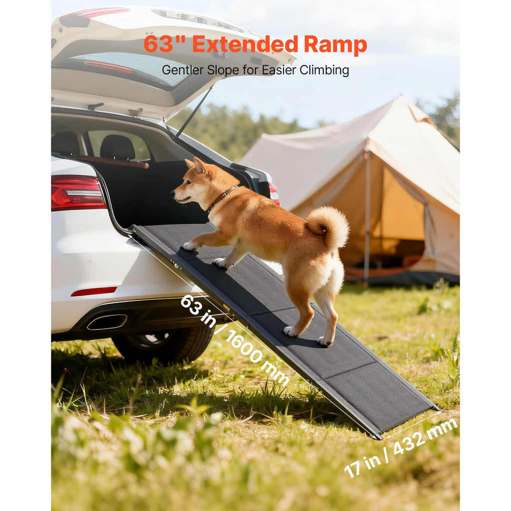 Dog Ramp for Cars, 1600 × 432 mm, Folding Pet Ramps for Medium & Large Dogs up to 113 kg, Pet Stair Ramp with Non-Slip Oxford Fabric Surface, Portable Outdoor Dog Car Ramps for SUV & Truck