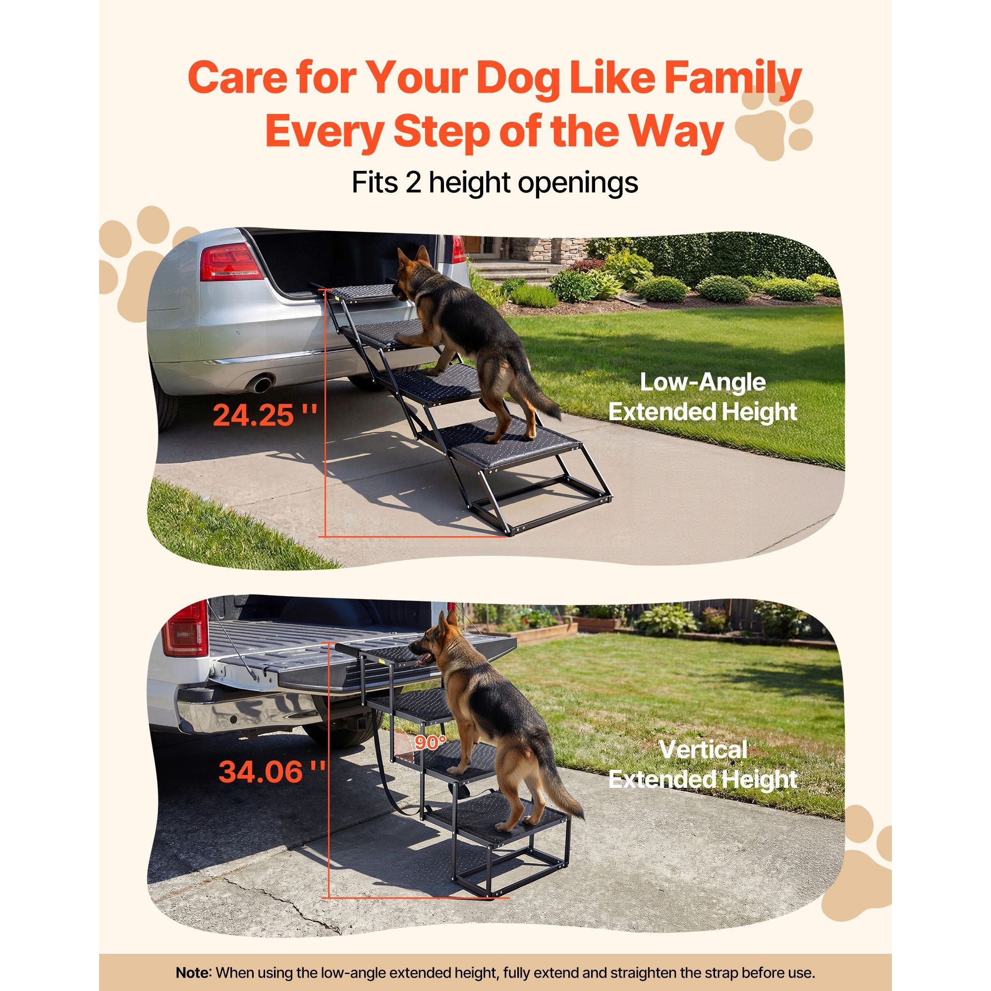 Dog Stairs for Car, 4 Steps Extra Wide Foldable Dog Ramp for Large Dogs with Non-Slip Surface, Portable Lightweight Pet Stairs Ladder for Car, SUV, Truck, High Bed, Sofa, Support up to 113 kg