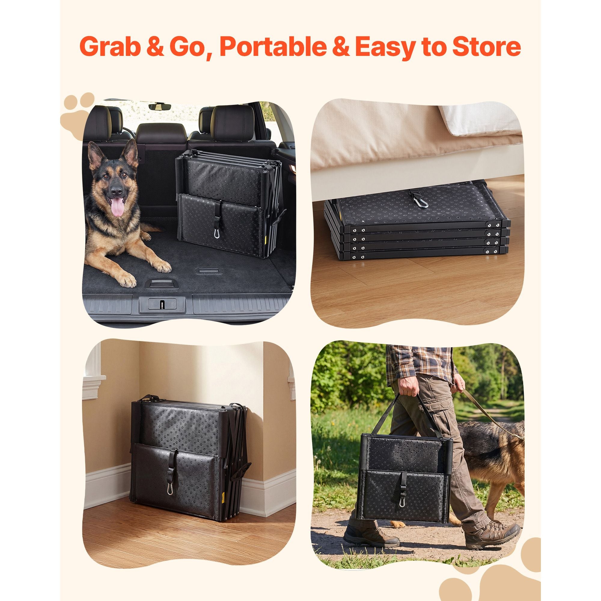 Dog Stairs for Car, 4 Steps Extra Wide Foldable Dog Ramp for Large Dogs with Non-Slip Surface, Portable Lightweight Pet Stairs Ladder for Car, SUV, Truck, High Bed, Sofa, Support up to 113 kg