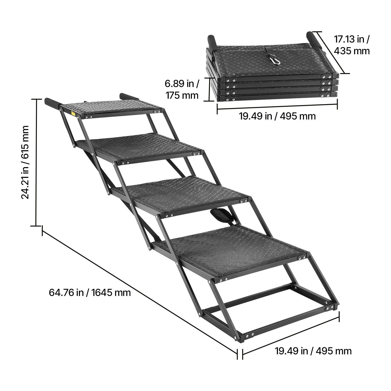 Dog Stairs for Car, 4 Steps Extra Wide Foldable Dog Ramp for Large Dogs with Non-Slip Surface, Portable Lightweight Pet Stairs Ladder for Car, SUV, Truck, High Bed, Sofa, Support up to 113 kg