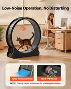 Cat Exercise Wheel, 120 cm Wooden Cat Running Wheel for Indoor Cats up to 12.7 kg, Cats Treadmill with Carpeted Runway & Locking Mechanism, Quiet Kitten Sport Toys for Pets Fitness, Black