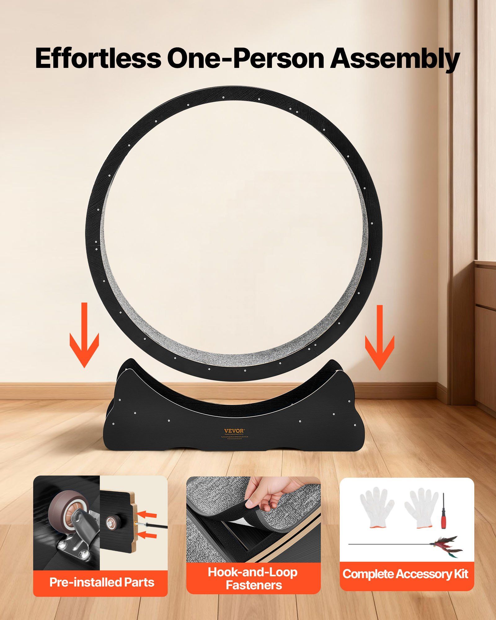 Cat Exercise Wheel, 120 cm Wooden Cat Running Wheel for Indoor Cats up to 12.7 kg, Cats Treadmill with Carpeted Runway & Locking Mechanism, Quiet Kitten Sport Toys for Pets Fitness, Black