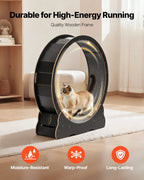 Cat Exercise Wheel, 120 cm Wooden Cat Running Wheel for Indoor Cats up to 12.7 kg, Cats Treadmill with Carpeted Runway & Locking Mechanism, Quiet Kitten Sport Toys for Pets Fitness, Black