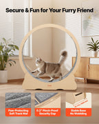Cat Exercise Wheel, 120cm Wooden Cat Running Wheel for Indoor Cats up to 12.7kg Cats Treadmill with Carpeted Runway & Locking Mechanism, Quiet Roller Kitten Sport Toys for Pets Fitness & Health
