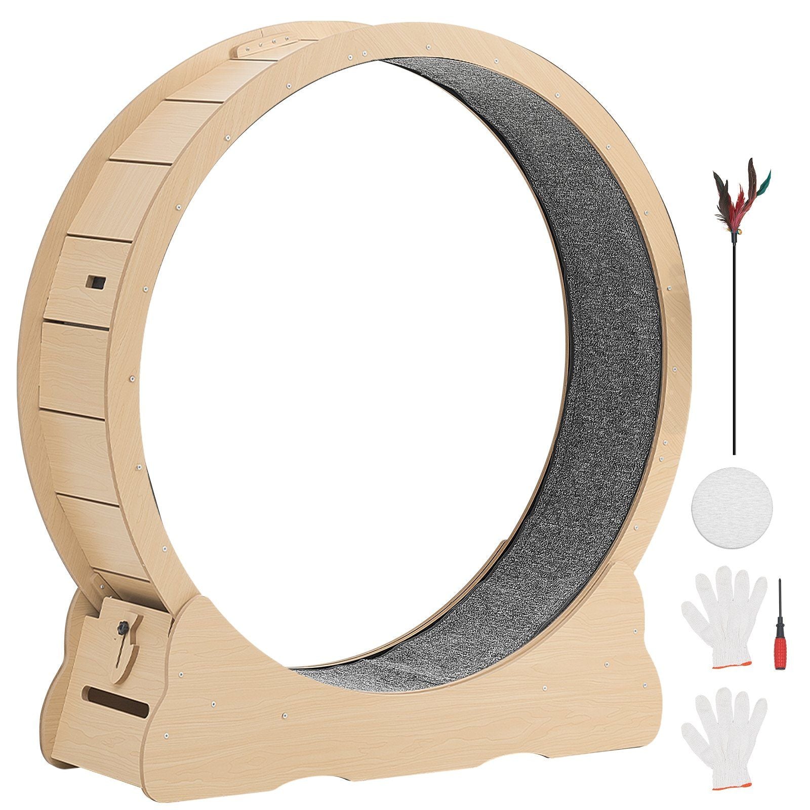 Cat Exercise Wheel, 120cm Wooden Cat Running Wheel for Indoor Cats up to 12.7kg Cats Treadmill with Carpeted Runway & Locking Mechanism, Quiet Roller Kitten Sport Toys for Pets Fitness & Health